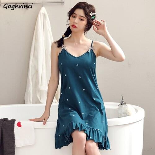 Nightgowns Women Spaghetti Strap heart Fashion Summer Comfortable Loose Leisure Sleepwear Sweet All-match Female Korean Style
