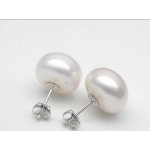 CHARMING 11-12MM NATURAL WHITE SOUTH SEA BUTTON PEARL STUD EARRING EN @ 925silver