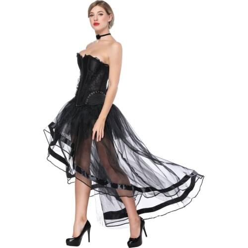 Corset Dress Black strapless Lace Up Corset and High Low Sexy Skirt Gothic Outfit