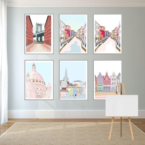 Travel City Anime Poster Morocco New York Paris Landscape Canvas Print Wall Art Pictures for Home Decoration Interior Paintings