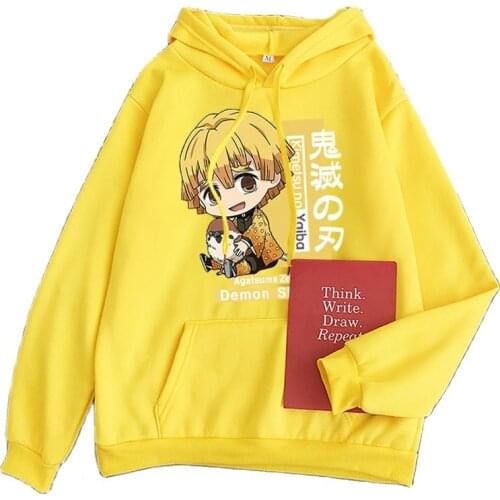 Anime Demon Slayer Pullover Sweatshirt Agatsuma Zenitsu Cosplay Costume Casual Hoodies Harajuku Sudadera Hombre Dropship