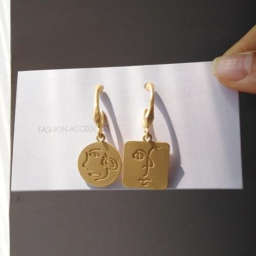 ORZTOON Korean Artist Face Gold Kpop Earrings For Women S925 Needle Asymmetric Dangle Earrings Fashion Jewelry 2021 New