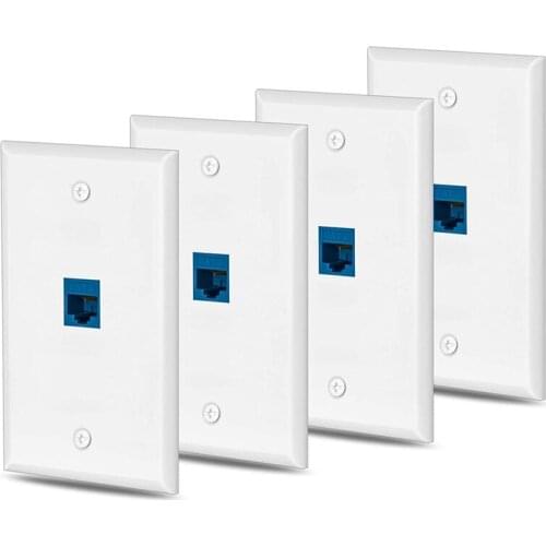 4x Cat6 Ethernet Wall Plate Outlet 1 Port RJ45 Network Female To Female Keystone Wall Coupler Jack Plate White & Blue