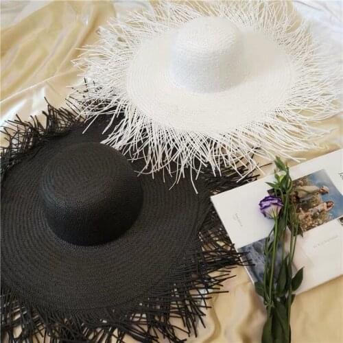 Elegant Womens Summer Hat Solid Color Sun Protection Cap Female Dome Fringed Edge Big Wide Brim Hat Straw Hat Beach Hat Sun Hat