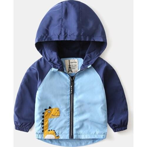 Baby boy clothes autumn and winter jacket boys cartoon dinosaur hooded windbreaker childrens hooded windbreaker jacket