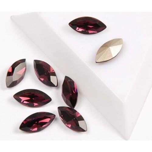 YANRUO 4200 High Quality Nails Rhinestone Navette Amethyst Color Pointback Crystal Glass Rhinestones For Nails 3D Nail Art Gems