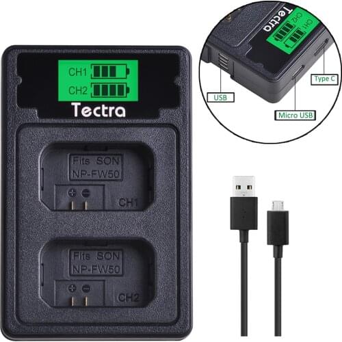 NP-FW50 NP FW50 Battery Charger for Sony Alpha a6500 a6300 a6000 a5000 a3000 NEX-3 a7R LCD Type C USB Dual Charger