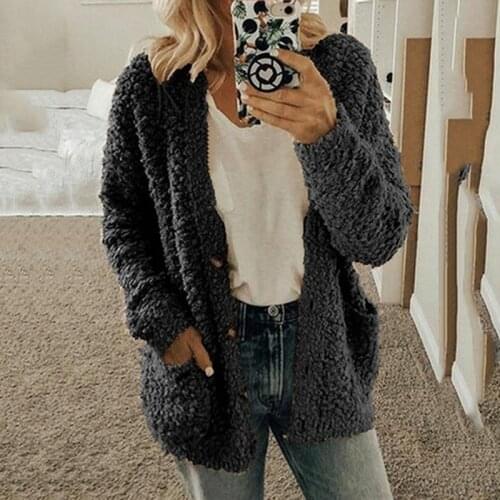 Autumn Winter Faux Fur Women Jacket Solid Pink Thick Warm Lamb Teddy Coat Oversize Dual Pocket Faux Fur Jacket Female