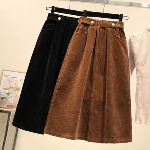 Plus Size Women Corduroy Skirt Autumn Winter Vintage Harajuku Loose A-line Female Long Skirt High Waist Lady Faldas 4xl