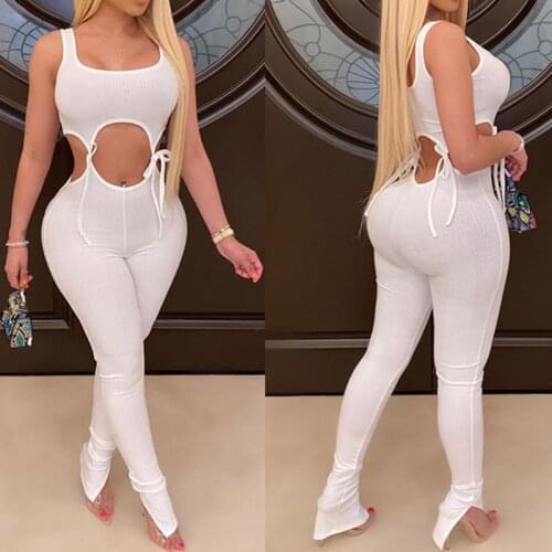 Female Sexy Bandage Hollow Out Two Piece Set Sleeveless Crop Top Elastic Pants Tracksuit Casual Sporty Streetwear Outfits Clubwe