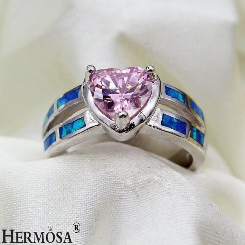 Hermosa Sweetie Love Gift Heart Kunzite Mystic Fire Australia Opal Ring Size 7 8 Fashion Women Rings R1007