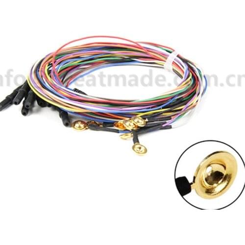 10pcs Gold-Plated Copper Cap Electrodes Cables,Gold Disc Cables,Connector Tube Inner Diameter 1.5 mm, Gold Disc Diameter 1cm