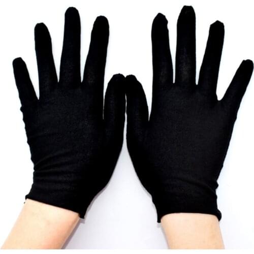 12 Pairs Black Cotton Full Finger Working Gloves Formal Dress Parade Jewelry Inspection Protective Stretcahble Mittens