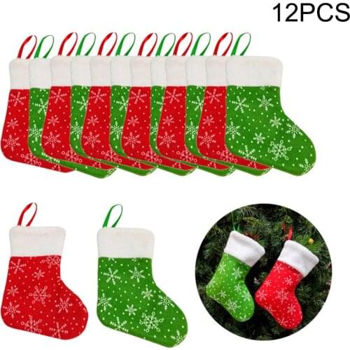 12pcs Christmas Stocking Chrismas Gift Bags Decoration Sock for Home New Year Christmas Tree Ornaments Gift Holders Stockings