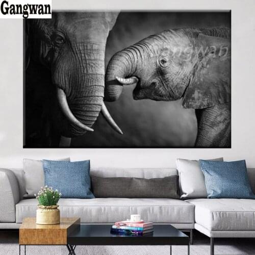 5d diy diamond embroidery sale Black and white elephant diamond painting full square round drill mosaic art pattern home decor