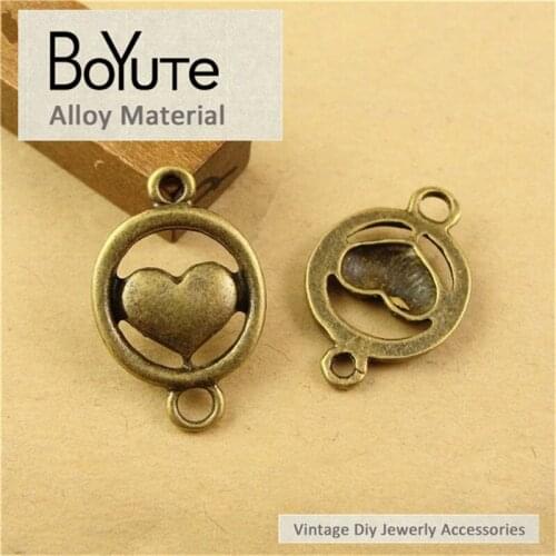 BoYuTe (60 Pieces/Lot) 15MM Zinc Alloy Diy Jewelry Accessories Parts Vintage Antique Bronze Plated Love Heart Connector Charms