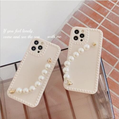 White Pearl Bracelet Phone Cases For iPhone 12mini 12Pro Max 11 pro max X XS XR 7 8 Plus SE2020 Chain Soft Cover Shell