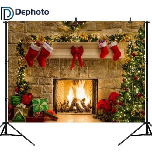 Dephoto Christmas Tree Gifts Socks Fireplace Interior Photography Backgrounds Customized Photographic Backdrops For Photo Studio