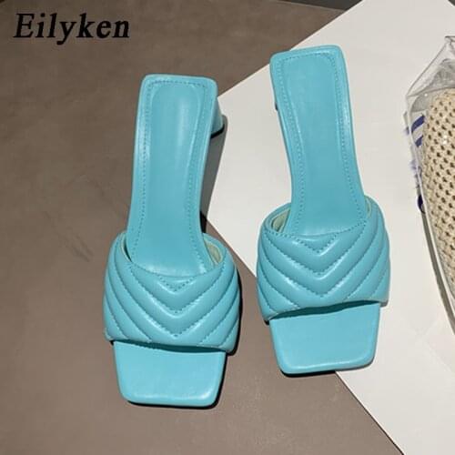 Eilyken Womens Slides Mules Summer Open Toe Beach Slippers Outdoor Sexy Square Heels Gladiator Sandals Femme Dance Shoes Pumps