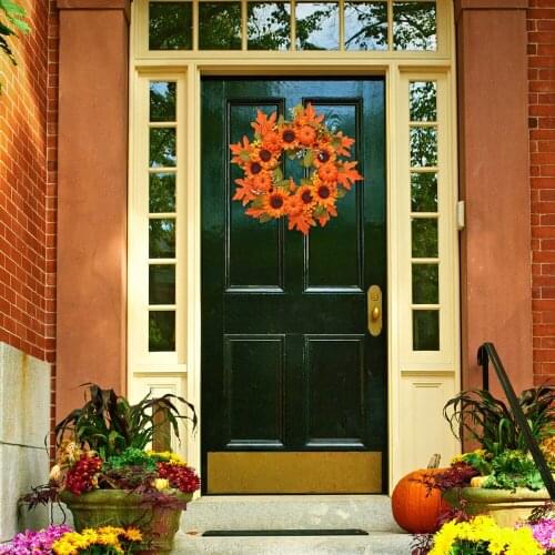Garland Pumpkin Halloween Decoration Thanksgiving Christmas Wreath Maple Leaf Cloth Leaf Gift Wall Hanging Door Decoration 56cm