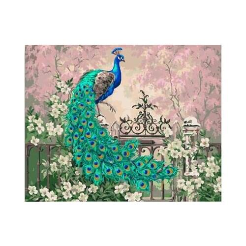 MaHuaf-W1313 Peacock Flower Scenery Painting By Numbers DIY Digital canvas painting Home Decor wall art in bedroom 50x650cm
