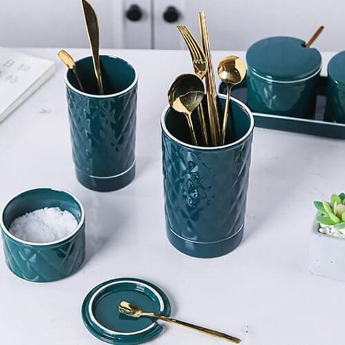 Ceramic green chopstick holder kitchen chopstick drain tube kitchen storage supplies tableware storage tank table decoration