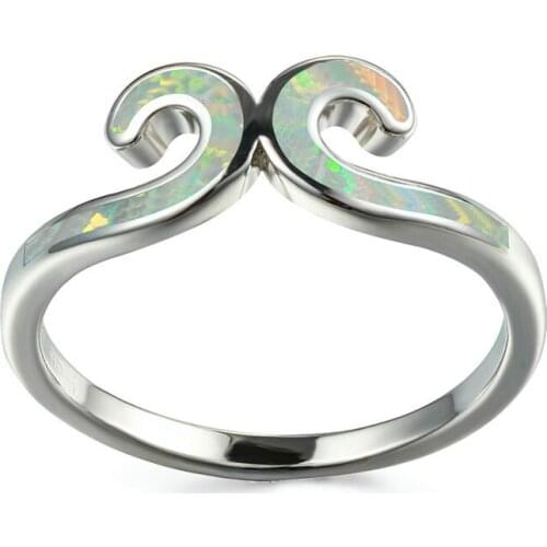 Cute Female Blue White Fire Opal Ring Silver Color Wedding Finger Ring Promise Love Engagement Rings For Women