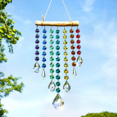 H&D Crystal Sun Catcher Chakra Lightcatcher Prisms Pendant Rainbow Wind Chimes Hanging Decoration for Christmas Window Gifts