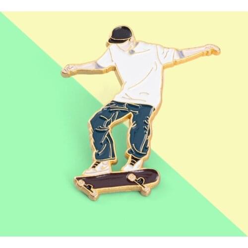 Cool Man Enamel Pins Skateboarding White Short-sleeved Black Caps Brooches Badge Accessories Backpack Clothes Gift for Friends