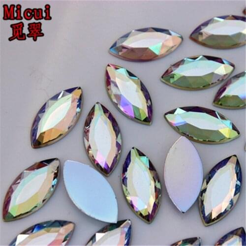 Micui 50PCS 12*25mm Crystal AB Rhinestones FlatBack Acrylic Horse Eye Gems Fancy Strass Crystals Stones For Clothing Craft ZZ320