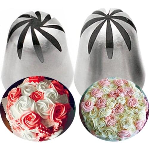 Flower Russian Tips Pastry Large Size 2 Pcs Cream Steel Stainless Nozzle Icing Piping Set Decorating Cupcake Cakes Baking Tools
