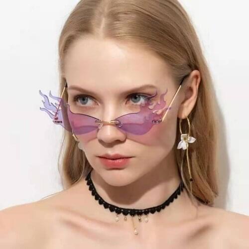 Glasses 2021 new personality flame frameless sunglasses ladies fashion exaggerated trend sunglasses ladies