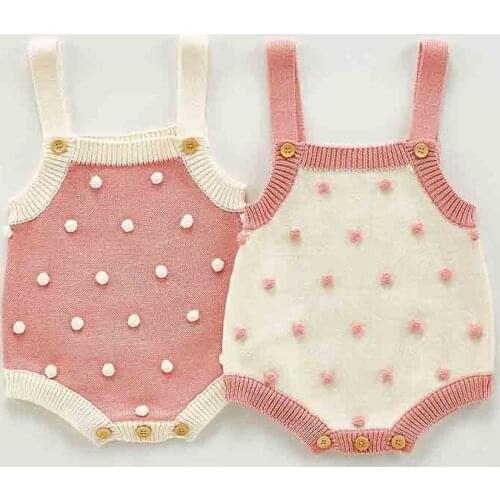 Baby Autumn Clothing Newborn Baby Girl Knit Bodysuit Pompom Design Jumpsuit Cotton Outfits Sleeveless Bodysuit Overalls