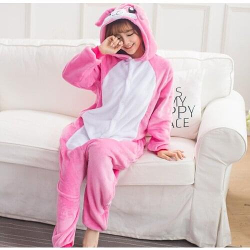 Animal Rabbit Pink Pajamas Kigurumi Adult Pyjama Family Pajama Women Men Winter Flannel Hoodie Mom Daughter Onesies Sleepwear