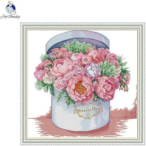 Pink flower bouquet pattern cross stitch Aida 14CT 11CT count canvas printing embroidery set needlework home decoration painting