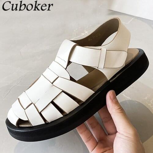 Brand Runway Flat With Women Sandals White Black Hollow Out Buckle Strap Slides Ladies Thick Sole Female Gladiator Sandals Women