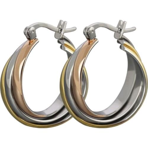 Rose Gold Color Titanium Steel Three-ring Earrings Anti-allergic Ear Ornaments
