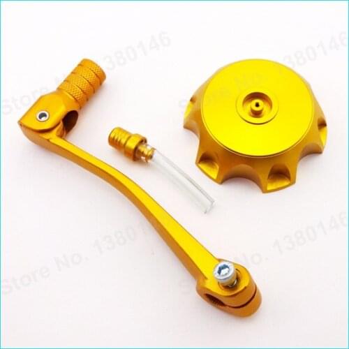 Folding Golden/ Gold Gear Shift Shifter Lever + Petrol Gas Fuel Tank Cap Cover For Chinese 110cc 140cc Pit Dirt Bike SDG GPX