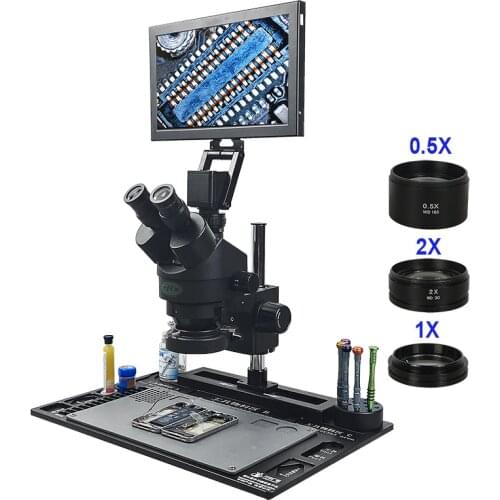 38MP HDMI Camera 3.5-180X 11.6'' LCD Trinocular Stereo Soldering Microscopes Stand HD USB TF 144 LED for Repair Mobile Phone