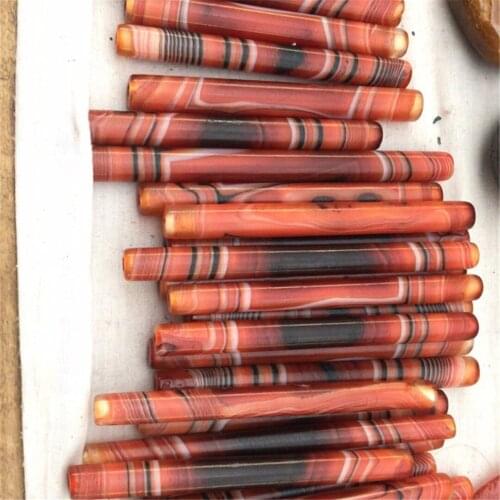 West Asian Millennium Natural Stone Carnelian Line Pattern Lengthened Tubular Bead Inlaid Lines Clear and Complete Red White Lin