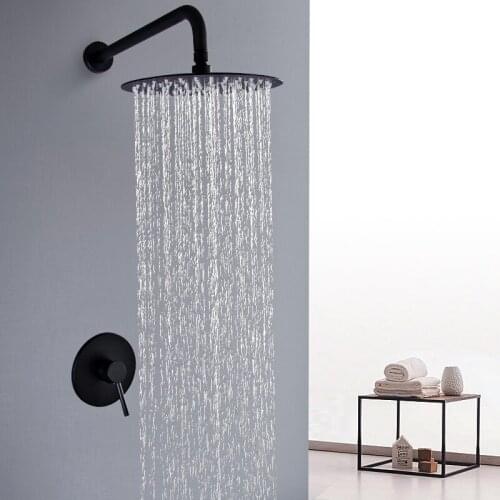 Bathroom Bath Matte Black Rainfall Faucet Brass Mixer Tap Set Stainless Steel 8/10/12" Shower Head Wall Arm Valve Shower System