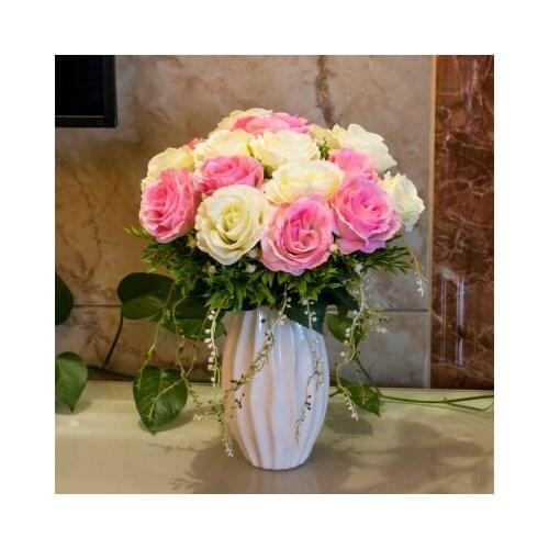 The high-grade flowers and roses set floral decoration flower vase European style living room table silk flower