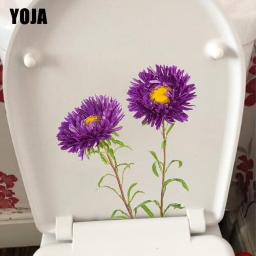 YOJA 21.7×23.2CM Fresh Asters Flowering Branch Creative Toilet Decals Fashion Home Wall Stickers T1-3163