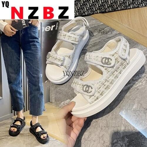 2022 Trends Women Sandals Summer New Flat British Wind Velcro Embroidery Thick-soled Casual Roman Designer Shoes Platform Sandal