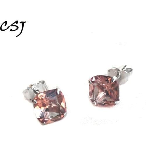 CSJ Simple Created Diaspore Zultanite Stud Earrings Sterling 925 Silver Fine Jewelry Women Lady Wedding Engagment Party Gift
