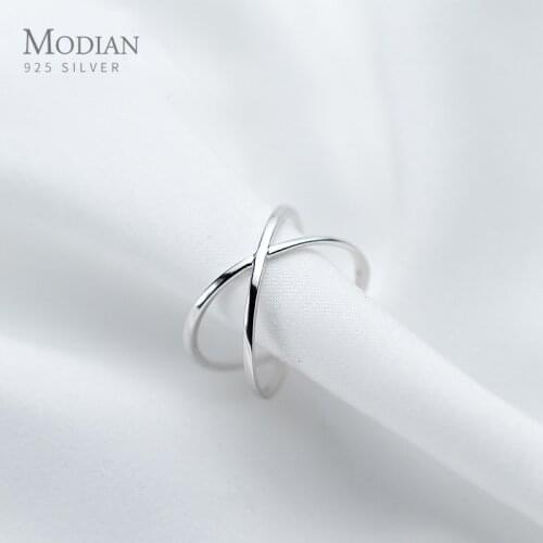 Modian Glossy Simple Letter Cross Shape Ring for Women Fashion 925 Sterling Silver Adjustable Free Size Ring Fine Jewelry Gift