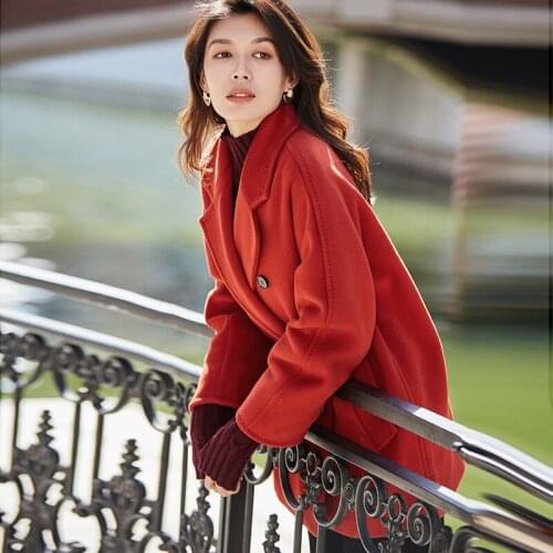 Winter and autumn coat women wool coat 2019 new winter Fashion camel red navy blue Double-sided wool Lapel mid-long ladies coats