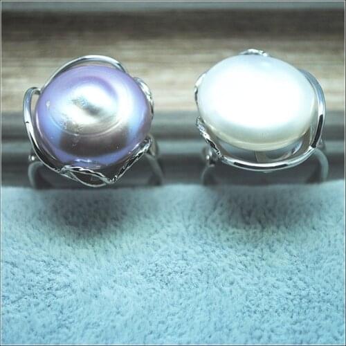 1PC 925 sterling silver rings adjustable rings cultured freshwater pearl rings for wedding or party wearing