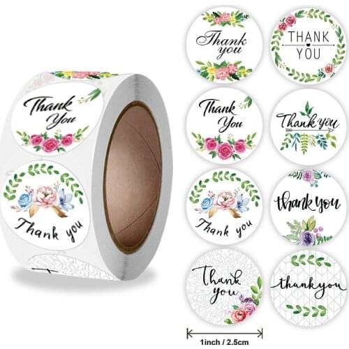 100-500pcs Round Labels Flower Thank You Stickers 1inch Scrapbooking for Gift Decoration Stationery Seal Handmade