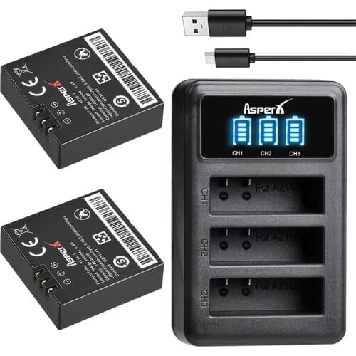 2Pcs AZ16 AZ16-1 Batteries For Original Xiaomi YI lite 2 4K 4k + LED 3slots USB Charger For Xiao yi 4k Action Camera Battery